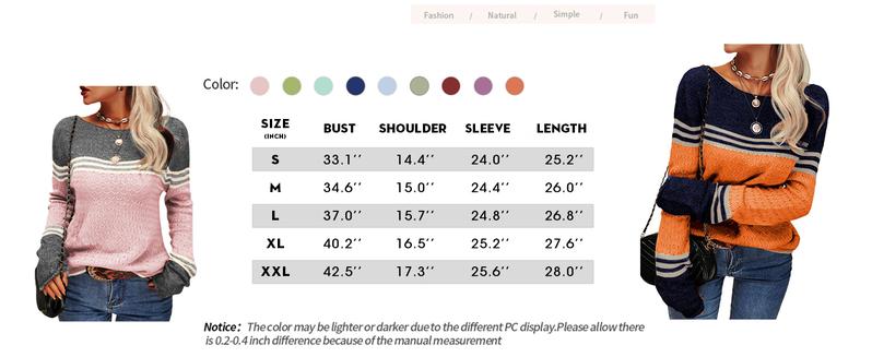Danedvi Women Autumn Winter Colorblock Pullover Sweaters Round Neck Striped Slim Fitting Knitwear Tops Matching Casual