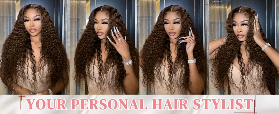 [NEW IN] Bling Hair 13x4 13x6 Chocolate Brown HD Lace Front Wig Deep Wave Frontal Wig Preplucked Colored Brown Curly Human Hair Wigs for Black Women