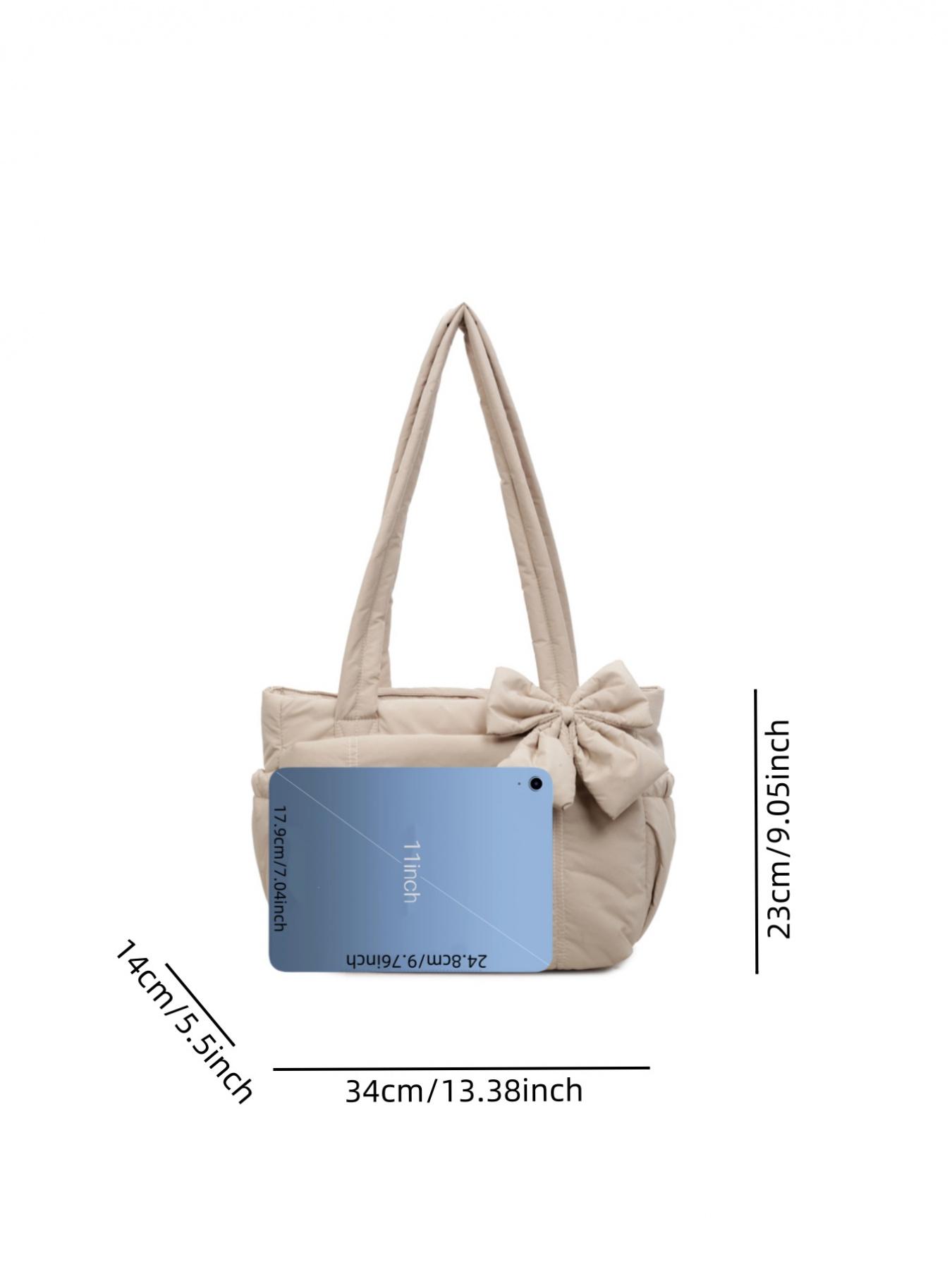 Pink Quilted Bow Tote Bag, Casual Lightweight Shoulder Bag, Casual Commuter Bag, Suitable for Commuting, Shopping, Leisure Outings, Everyday Accessories.