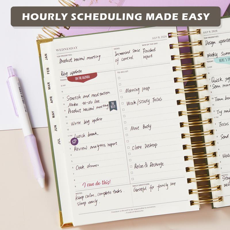 2026 Daily & Monthly Planner/Calendar, January 2026 - December 2026 Hardcover Planner Book With Monthly Tabs, Inner Pocket, Flexible Cover, A5 Compact Size (8.4"x5.7"), Perfect For Women & Men