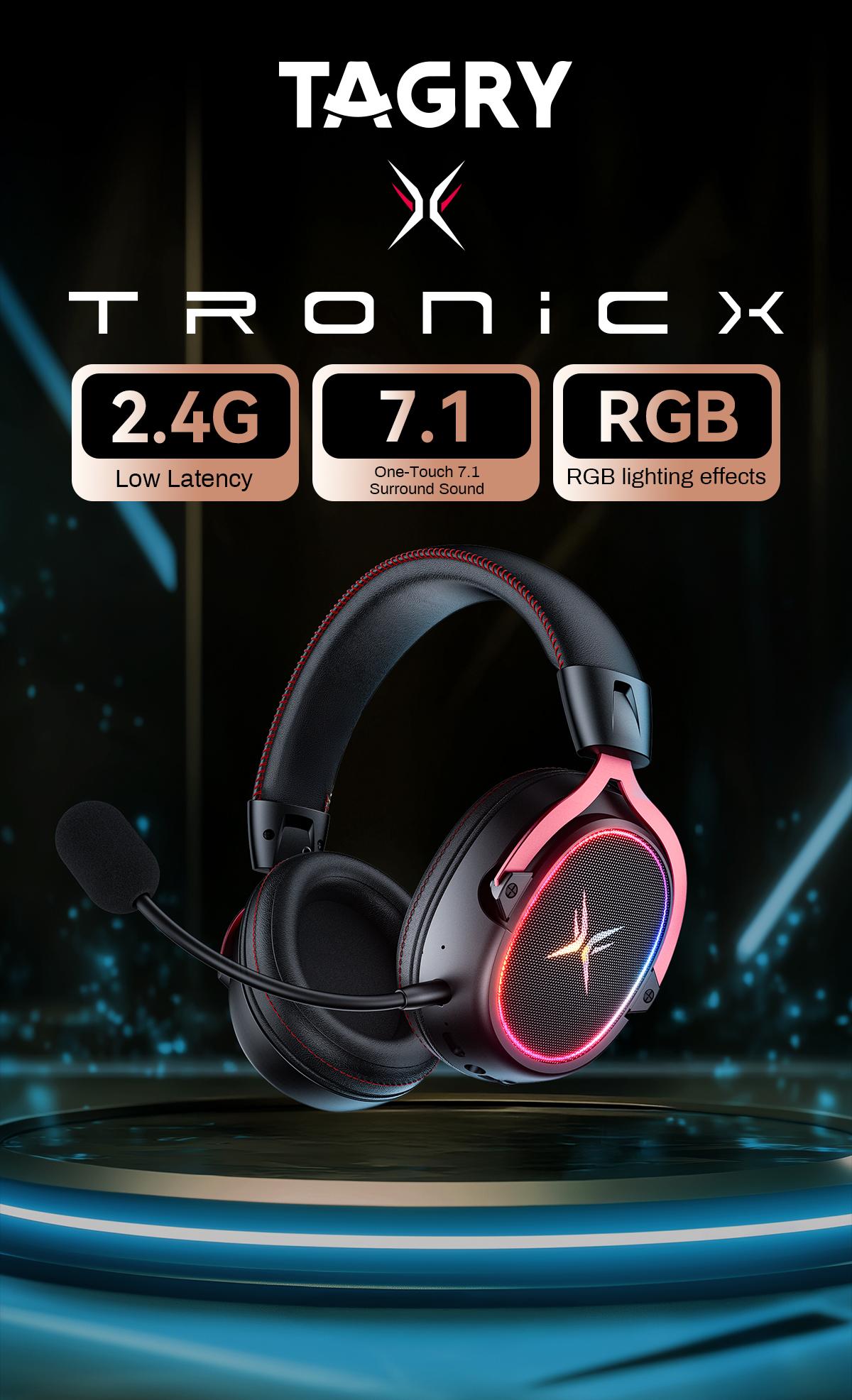 [Buy One Get One Free] TAGRY TRONICX K3/K12 Wireless Gaming Headset Version 5.3, 7.1 Surround Sound, 50mm Drivers, Low Latency ENC Microphone for PC PS4 PS5 for PC Laptop Headphone Audio for Gaming & Music