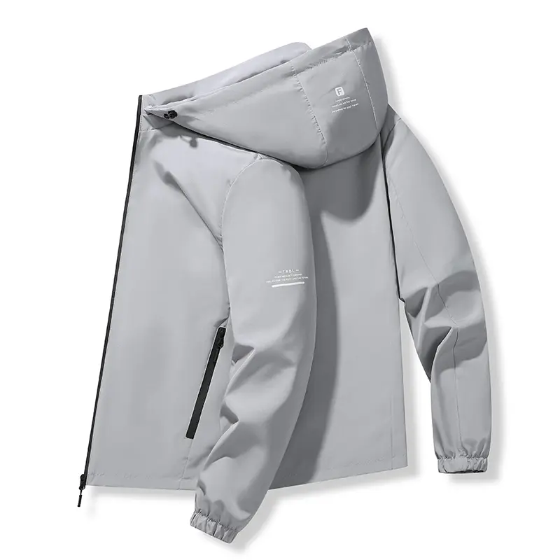 Men's Detachable Hood Long Sleeve Plain Windbreaker Jacket - Menswear Tops, Water Resistant, Windproof, 100% Polyester, Full Zipper, Elastic Cuffs, Inner Chest Pocket, Secure Zip Pockets, All Season Business Casual Outerwear for Outdoor Work Commute