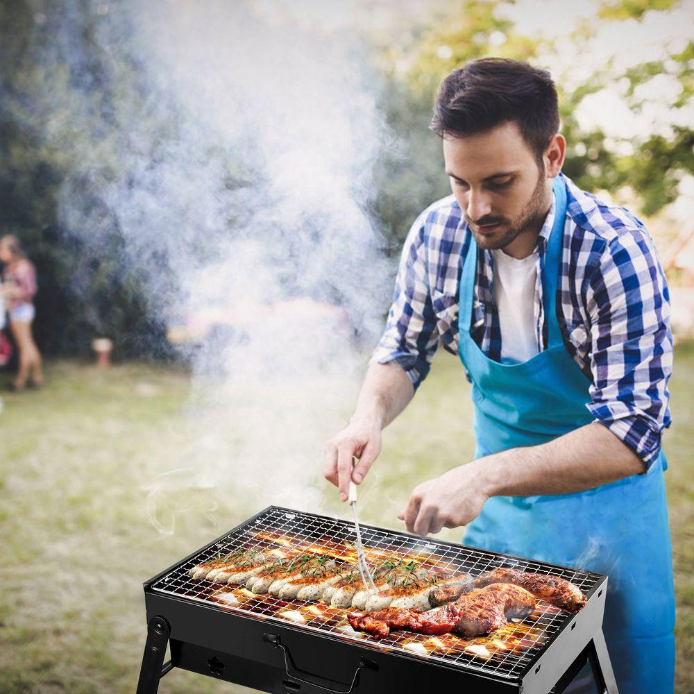 COZYVERSE Portable Charcoal Grill, Foldable BBQ Grill Kit Easy to Carry, Mini Tabletop Grill for Outdoor Camping, Patio and Picnic, 17”*3”*11” bbq tool grill box,Father’s Day Gift