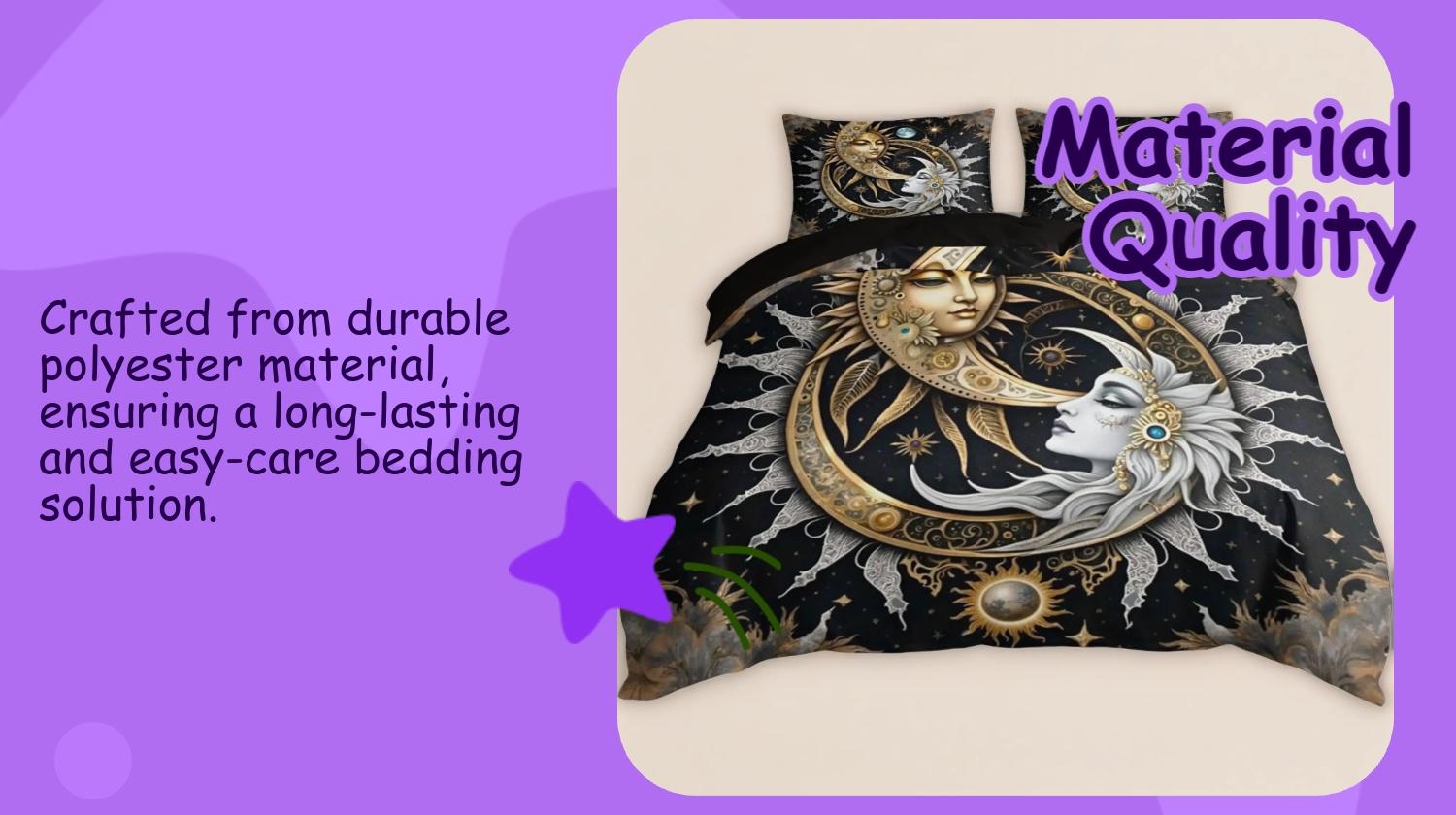 3pcs Sun & Moon Goddess Mythology Decorative Bedding Set, Duvet Cover + 2 Pillowcases, Polyester, Perfect for Mystical Bedroom & Hotel Decor