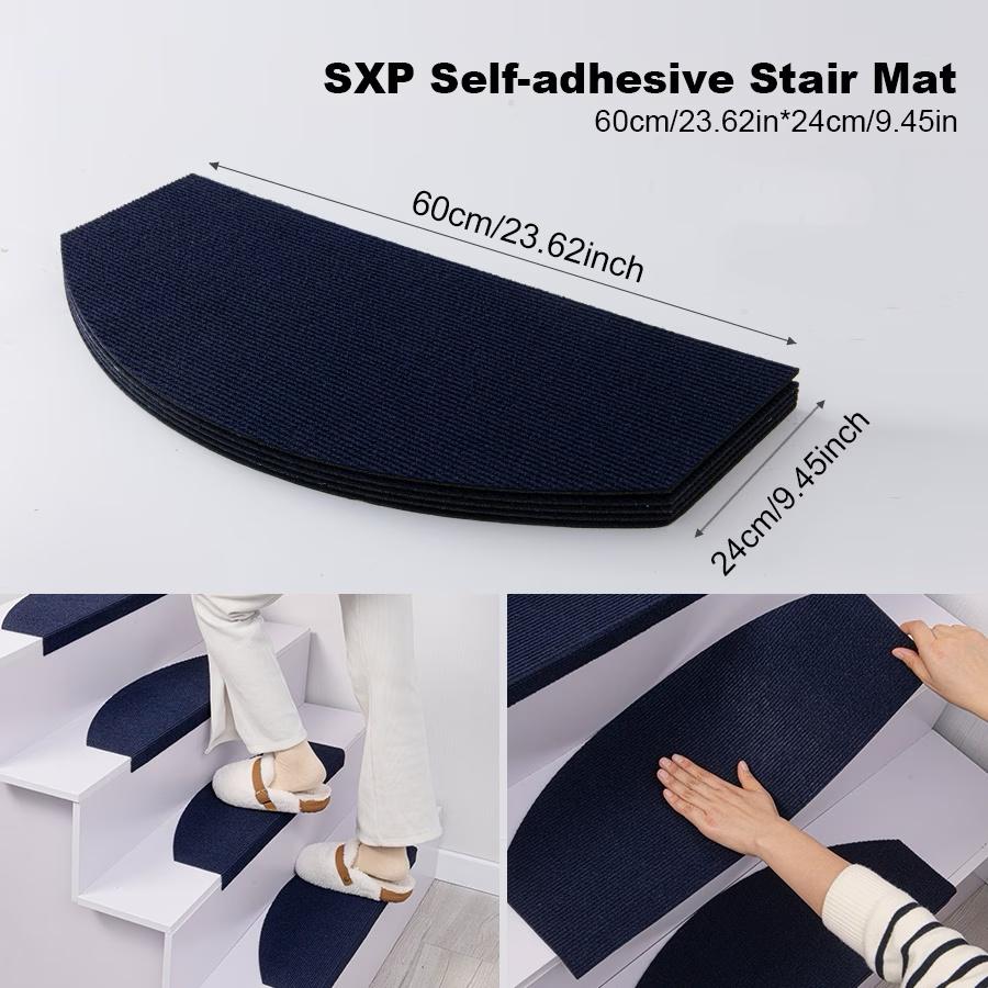 [Stair Treads] 6/15pcs Half-Round Stair Treads, Non-Slip Stair Carpets, Step Protection Rugs, Dective Trimmed Stair Mats, Indoor Room Supplies and Bedside Accessories, Suitable for Indoor, Outdoor Stairs and Various Scenarios