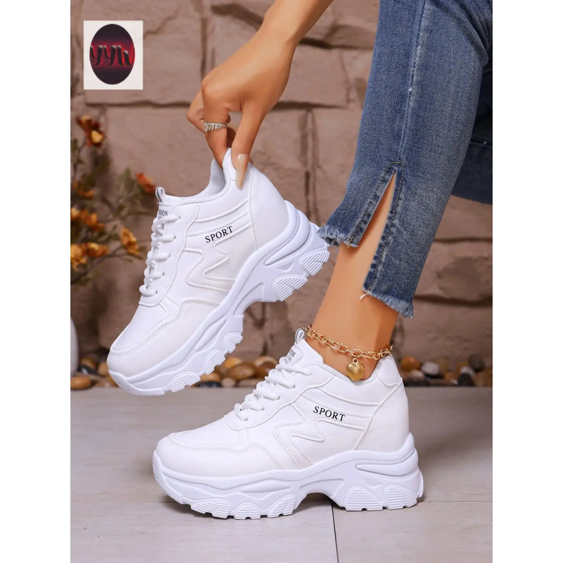 YYW1 Women's Chunky Heeled Dad Shoes, Chunky Casual Trainers, Refreshing Colorblock Side Design, Lightweight Soft Sole, Versatile Casual, Comfortable Daily Wear, Casual Footwear