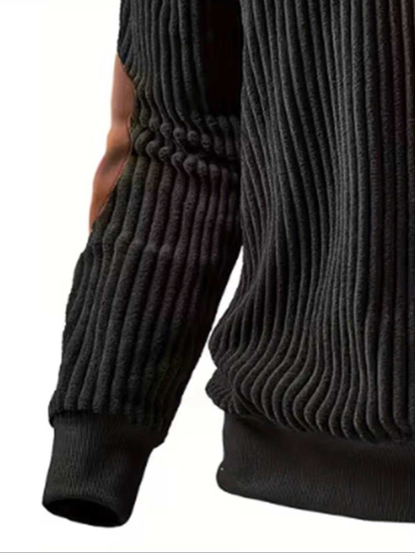 Men's Stand Collar Pullover Sweater, Autumn Winter Warm Half Zip Long Sleeve Cow Head Print Patchwork Ribbed Vintage Streetwear