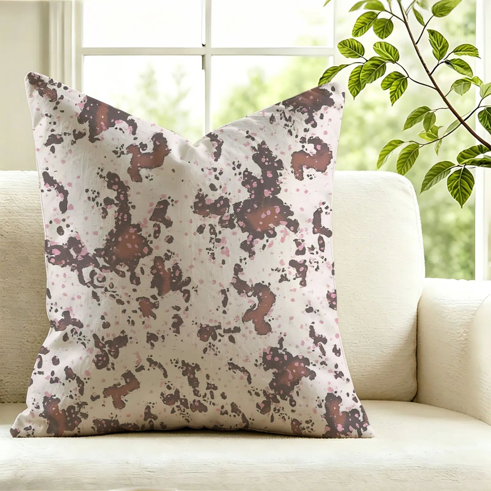 1Pc Cow Print Throw Pillow, Soft Decor Cushion, Stylish Accent Pillow, Includes Pillow Core, Back To School Must-have, trendy casual atmosphere, great for dorm room, bedroom, sofa, car and apartment home decoration