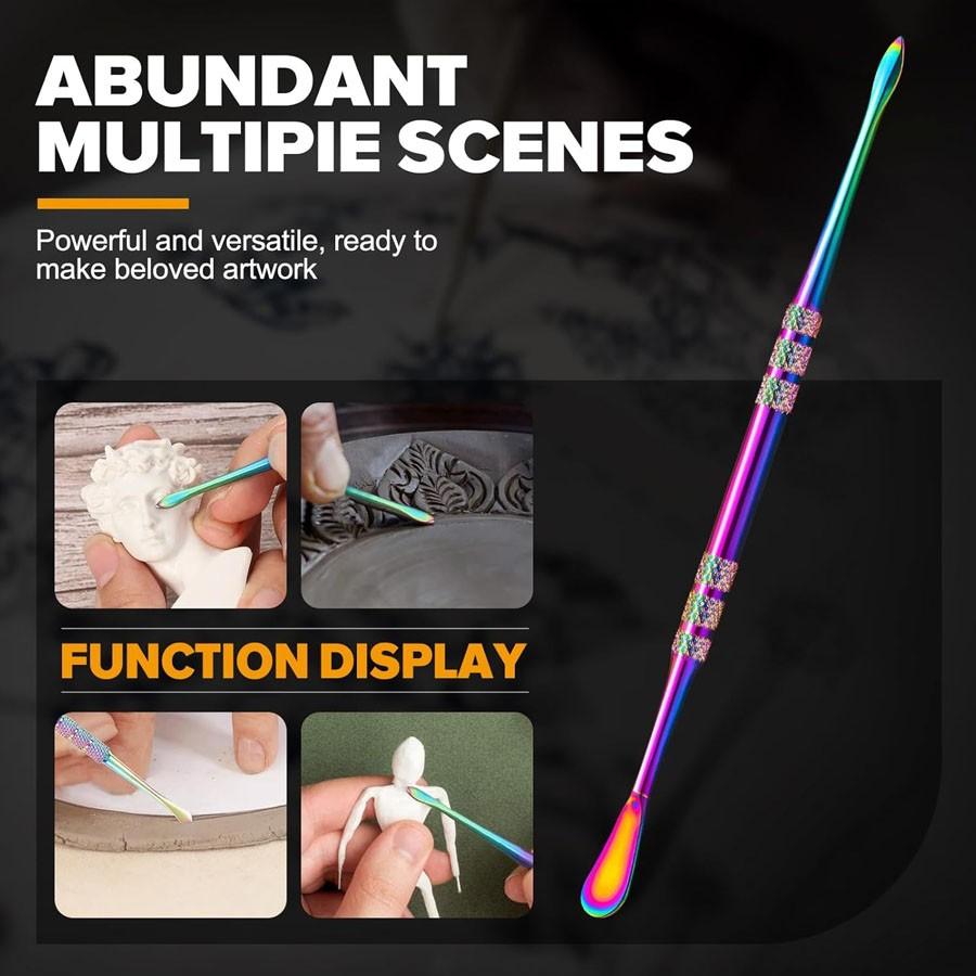 3-piece Rainbow Multifunction Wax Carving Tool Set, Durable Stainless Steel Wax Carving Tool Kit, Dual-Head Carving Tool Spoon