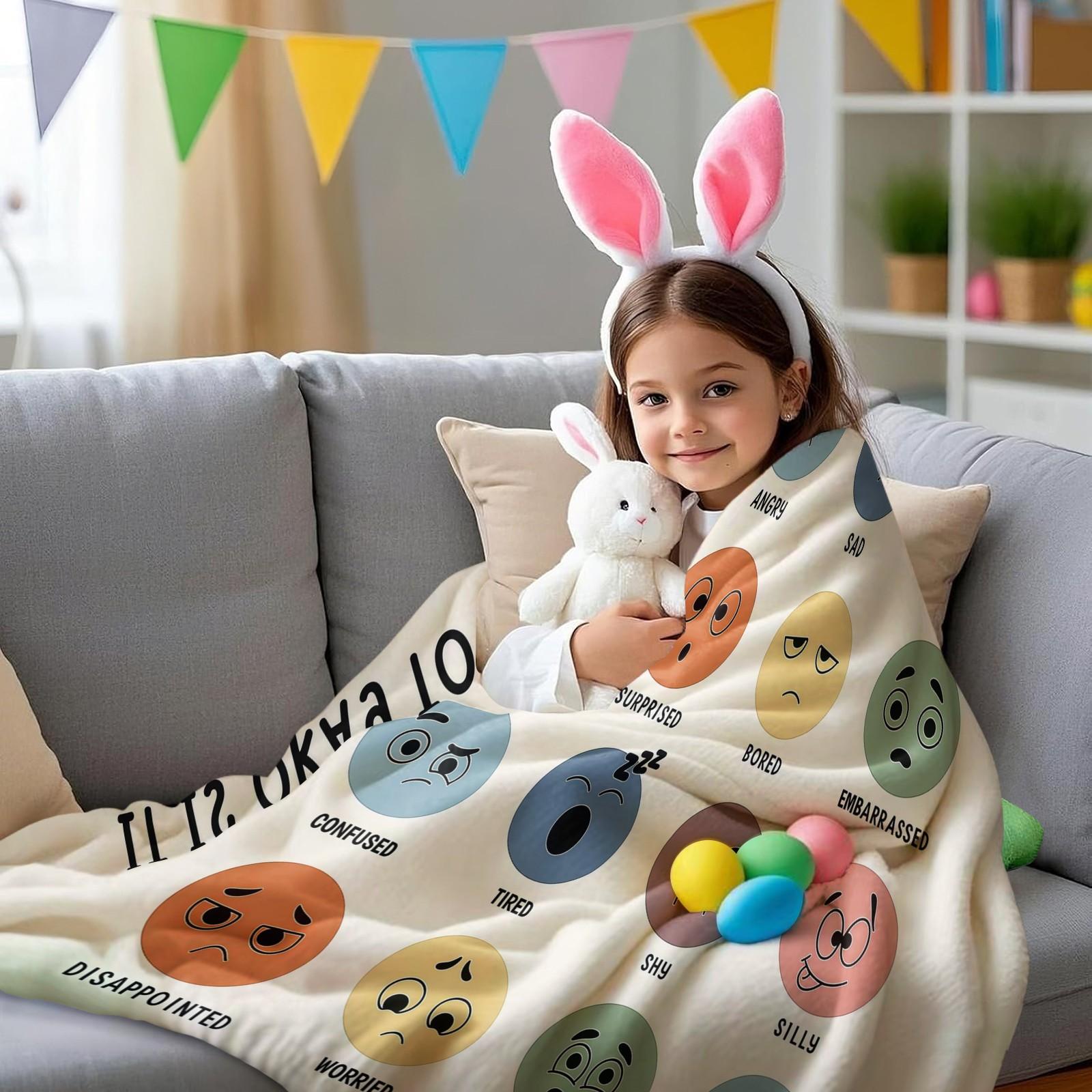 It Is Okay to Feel Emotion Chart Throw Blanket, Soft Fluffy Mental Health Awareness Blanket, Cozy Lightweight Fleece Blanket for Couch Bed Office, All Seasons, Ideal Gift for Teens Adults Anxiety Relief & Self Care