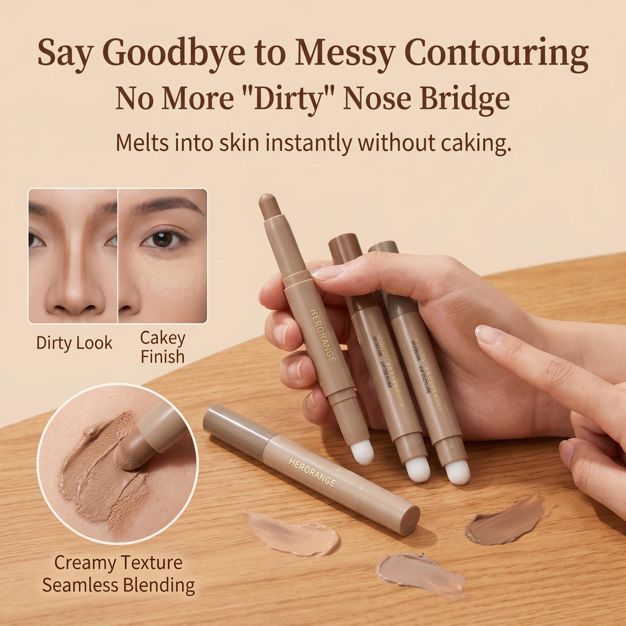 One-Step Dual Shade Contouring Pencil, Nose Shadow Face Contour, Smooth Blend, Natural Finish, Ideal for Daily Commute, Recyclable