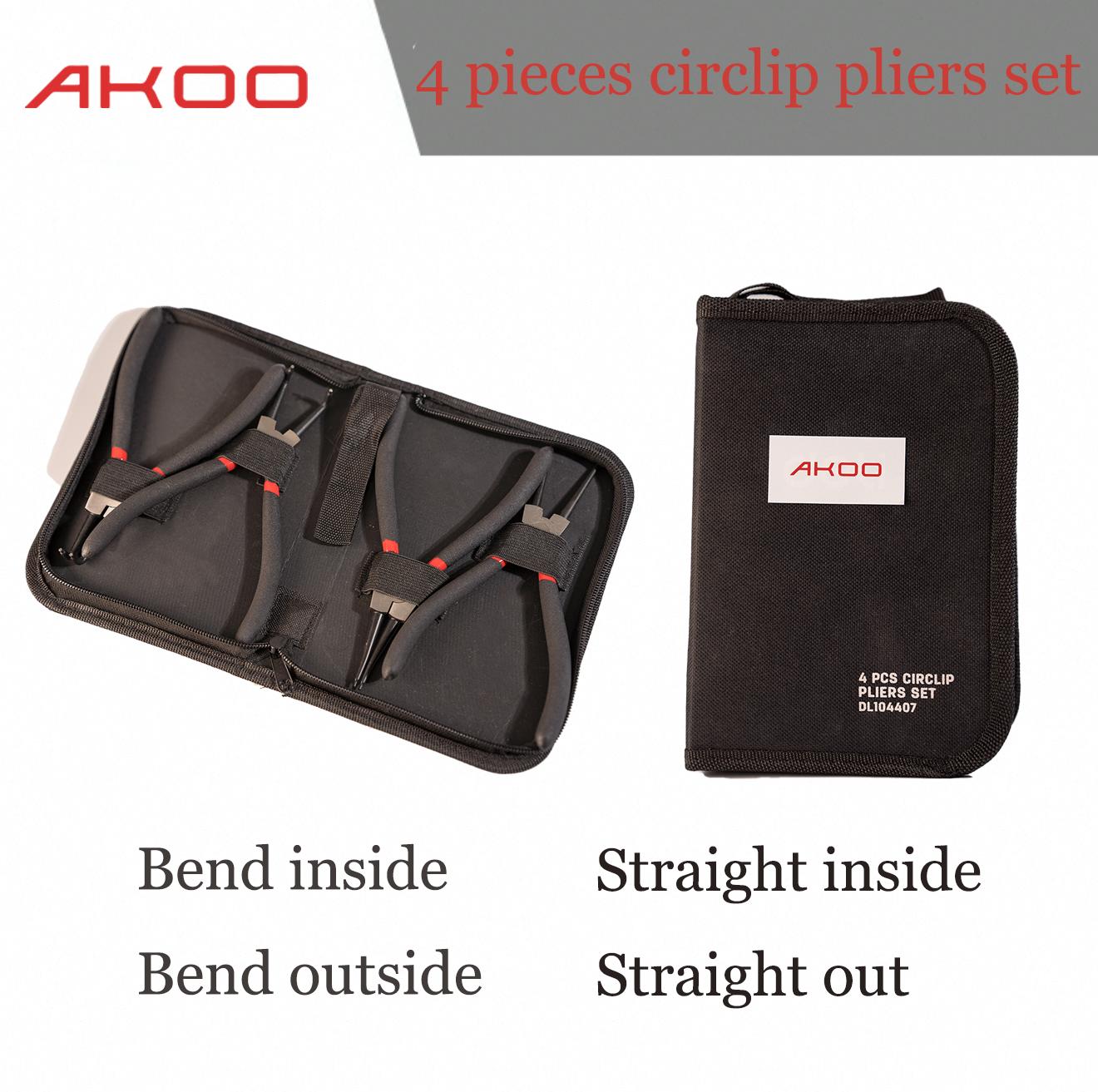 AKOO Snap Ring Pliers Set, 4pcs 7" Internal/External Circlip Pliers Kit with Straight/Bent Jaw, Heavy Duty Precision Spring Loaded Pliers for Ring Remover Retaining and Remove Hoses, Gaskets，Ring Remover Retaining【B】