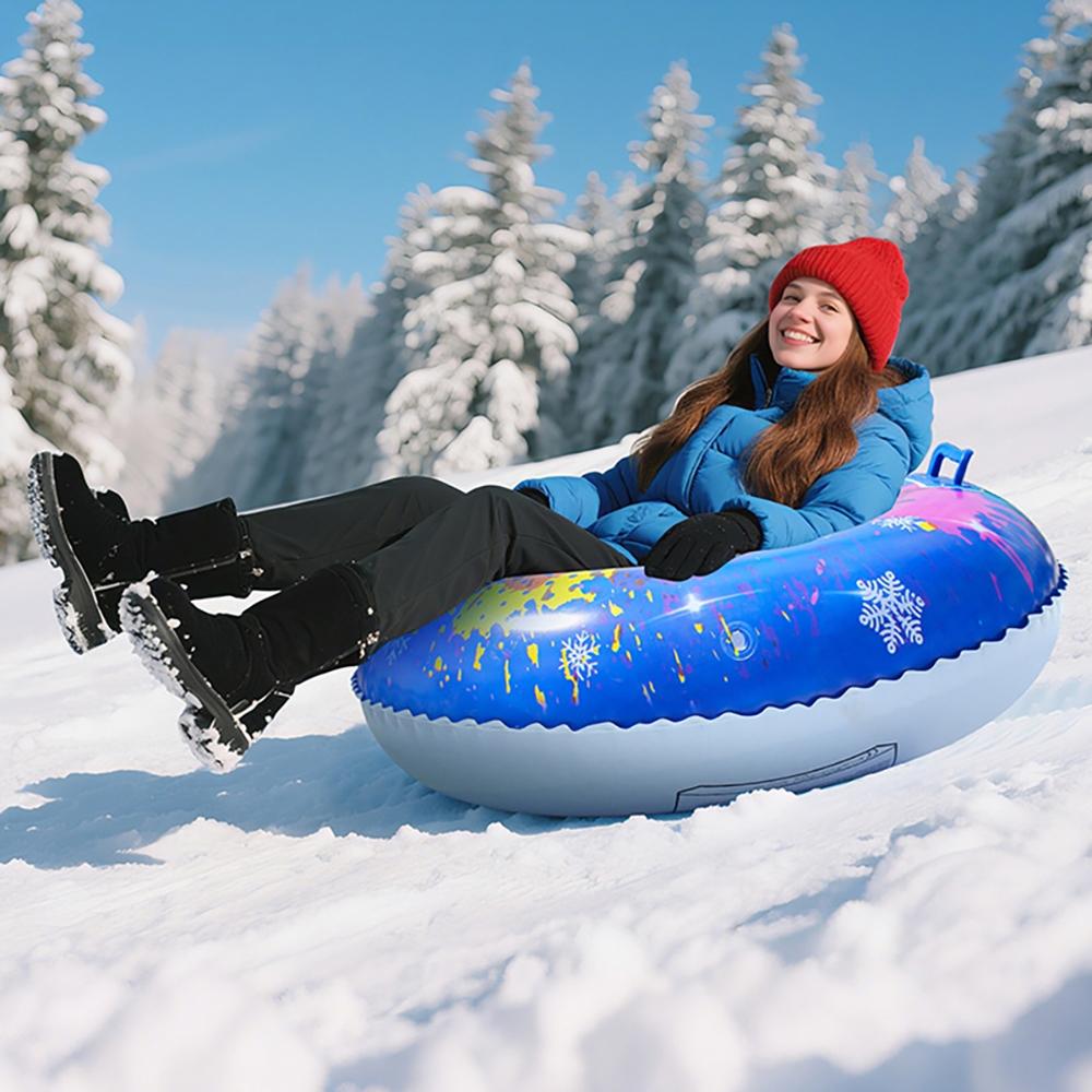 Snow Tube Set for Kids and Adults, Durable Inflatable Snow Sled with Hard Bottom and Handle, Perfect Winter Family Toy Gift