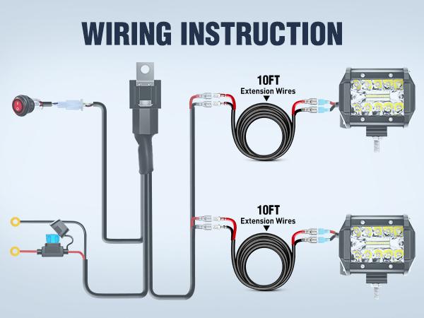 Nilight 2PCS 16 AWG 10 Feet Wiring Harness Extension Kit for LED Work Light Bar Led Pods Off Road Lights Driving Fog Light Boat Lighting Rubber Electric  dealsforyoudays