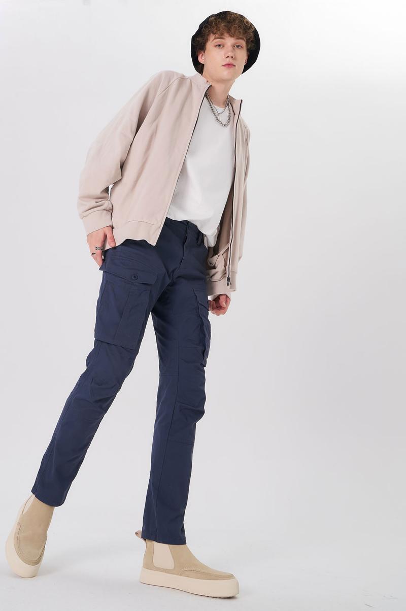 Plaid&Plain Men's Cargo Pants Slim Fit with Articulated Knees C804