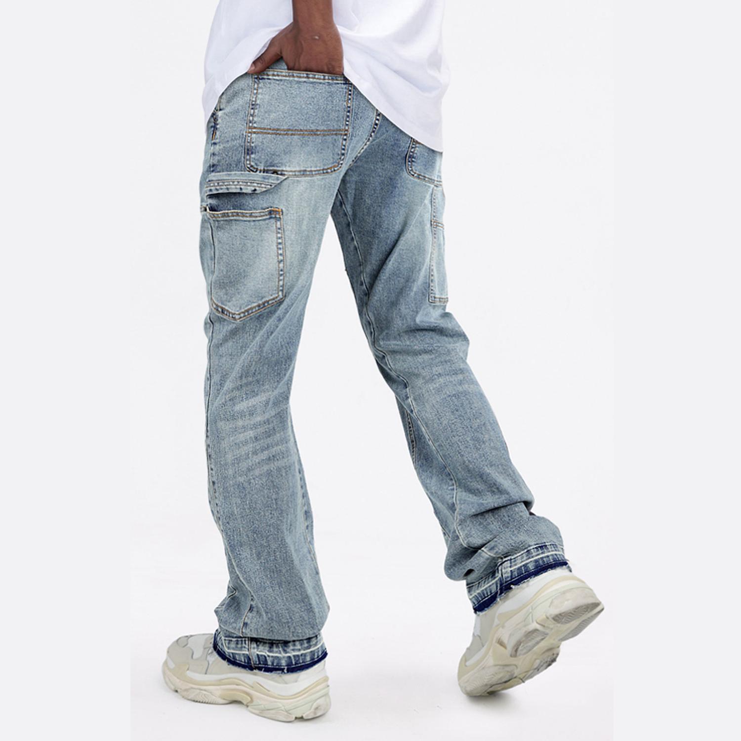 GINGTTO Men's Stacked Flared Jeans Bootcut Patchwork Streetwear Denim Pants