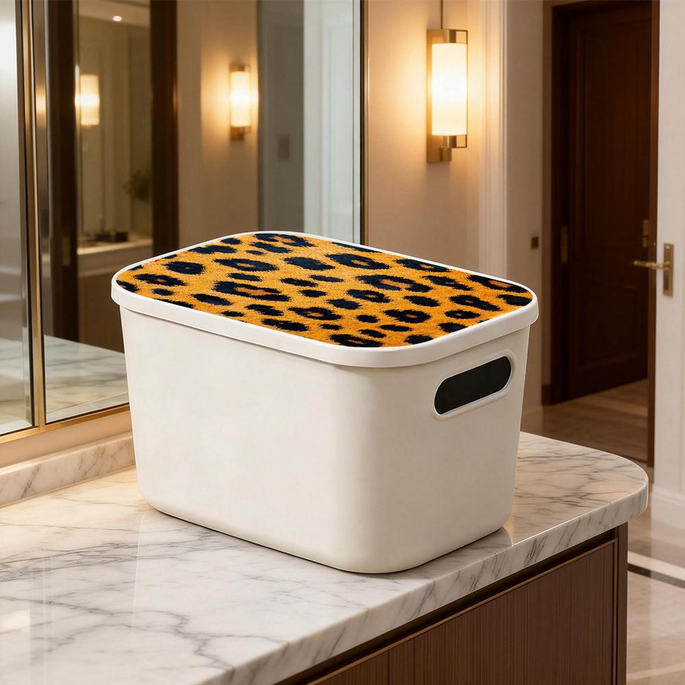 3-Piece Cover White Plastic Storage Box with Cute Printed Wild Leopard Pattern, Modern Nordic Style Dustproof Rectangular Storage Box, Suitable for Desk, Bookshelf, Wardrobe - Multi functional Home and Office Storage (25x18x16cm/9.8x7x6.3 inches)