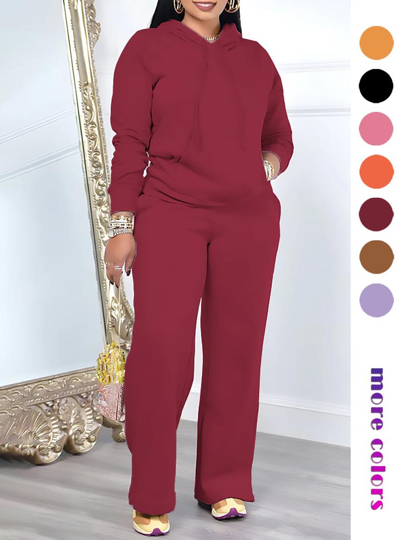 Two-Piece Set Women's Solid Drawstring Hoodie & High Waist Pants Set, Casual Long Sleeve Pocket Hooded Sweatshirt & Straight Leg Trousers for Spring & Fall, Ladies' Clothes for Daily Wear Two-Piece Set Women's Solid Drawstring Hoodie & High Waist Pants Set, Casual Long Sleeve Pocket Hooded Sweatshirt & Straight Leg Trousers for Spring & Fall, Ladies' Clothes for Daily Wear