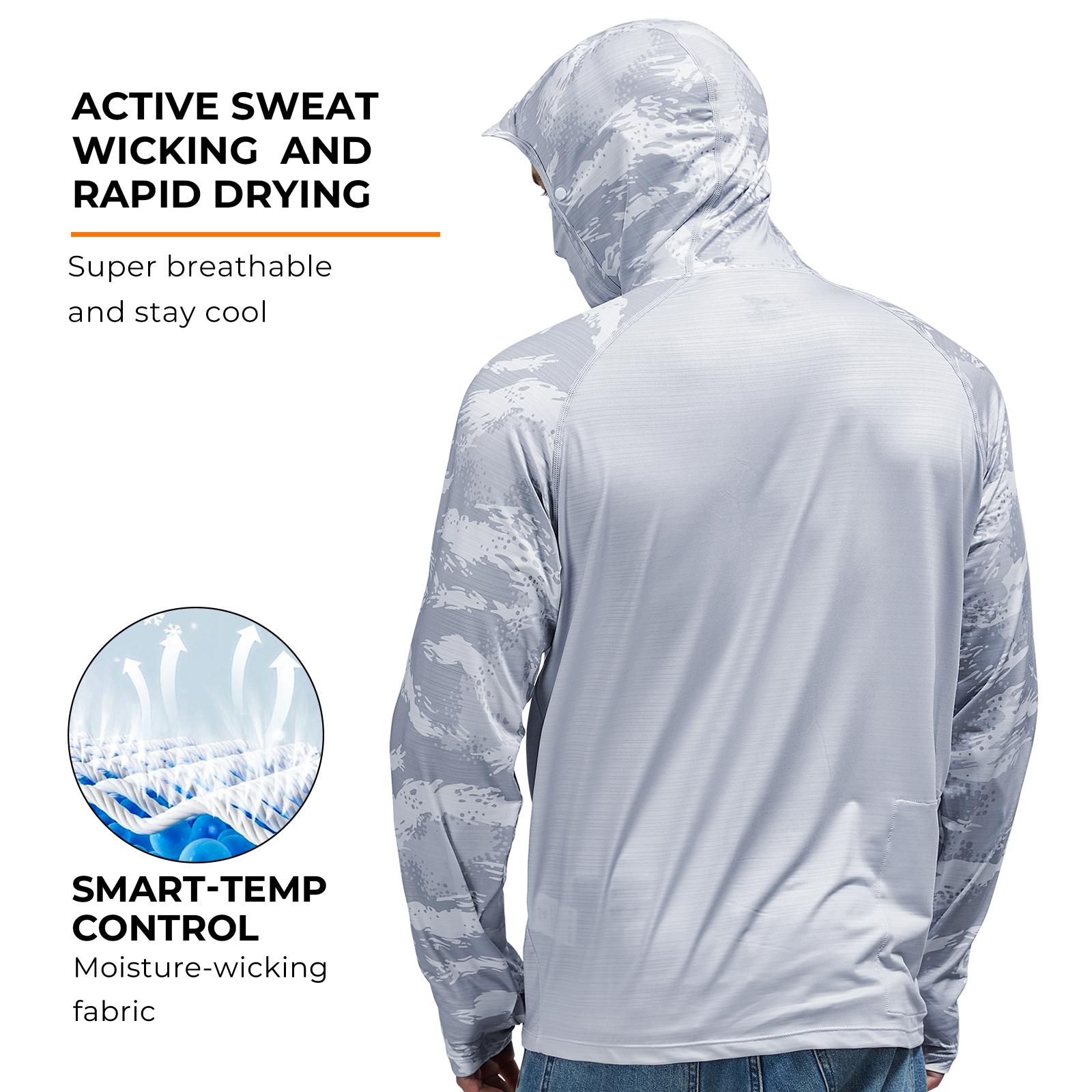 【RODEEL】931 Sun Hoodie Shirts w/ Removable Mask Neck Gaiter Men UPF 50+ UV Protection Long Sleeve Lightweight Quick Dry Moisture Wicking Breathable Cooling Athletic Activewear for Outdoor Sports Hiking Camping Fishing Construction Roofing, Holiday Gift