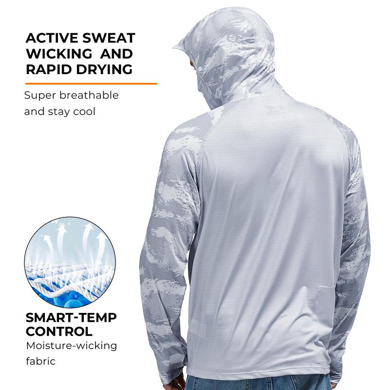 【RODEEL】931 Sun Hoodie Shirts w/ Removable Mask Neck Gaiter Men UPF 50+ UV Protection Long Sleeve Lightweight Quick Dry Moisture Wicking Breathable Cooling Athletic Activewear for Outdoor Sports Hiking Camping Fishing Construction Roofing, Holiday Gift