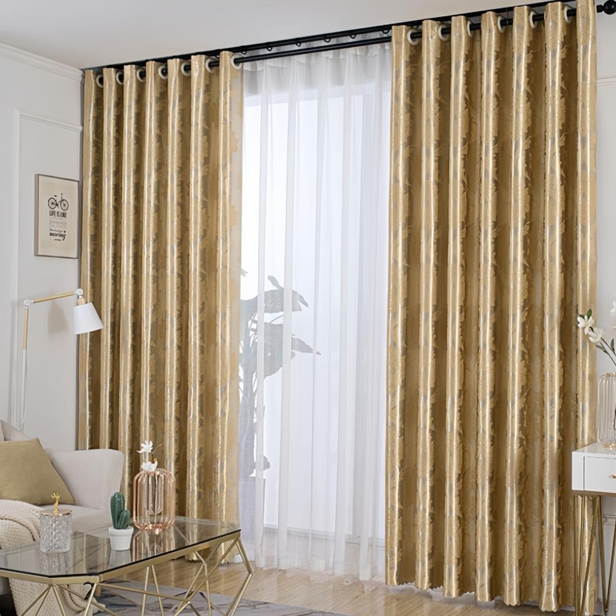 1pc Full Light Blocking Double Sided Embossed Thick Curtains, European Palace Style New Bedroom Luxury Living Room Elegant Design, Privacy Grommet Curtains
