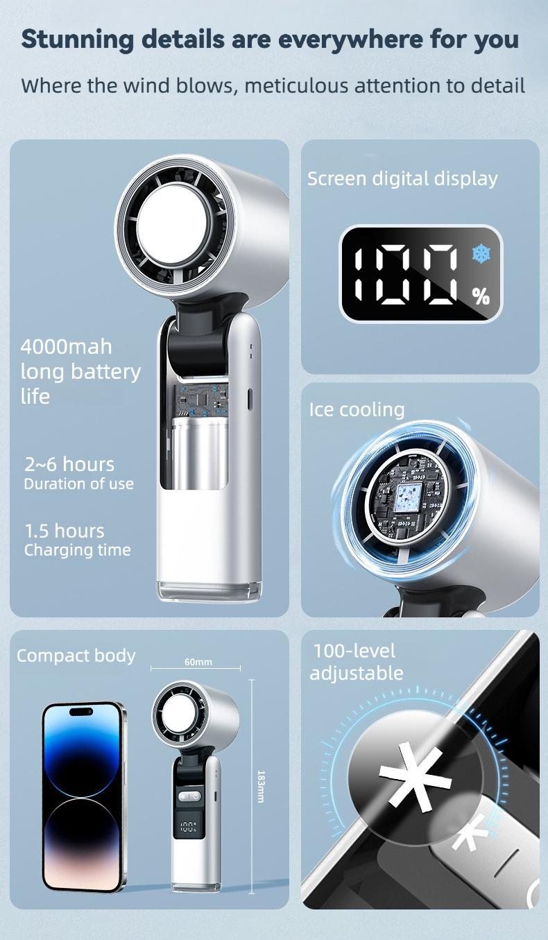 100-Speed High-Power Turbo Fan, Instant Ice Cooling Technology| Portable Handheld Fan with LED Display| Foldable 3-in-1 Design| USB-C Rechargeable Mini Fan| Ultimate Summer Essential & Travel Gadget| Perfect Gift for Her, Outdoor Festivals