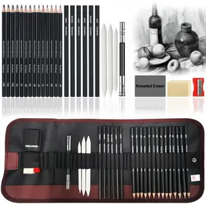 28 Pieces Pro Drawing Kit Sketching Pencils Set,Portable Pen Curtain-Charcoal Pencils, Sketch Pencils, Charcoal Stick,Sharpener,Eraser, Art Materials.Art Supplies for Artists Beginner Adults Teens