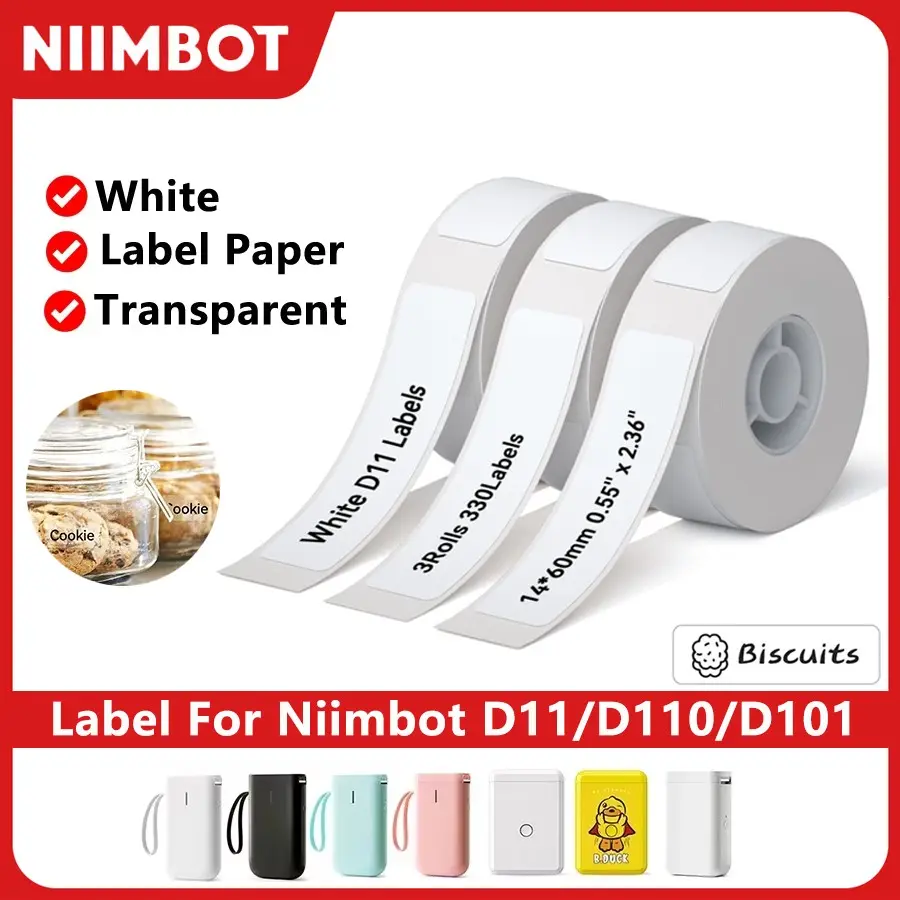 Nimbot D110 Label Printer Tape, Labels Paper, Waterproof Self-Adhesive Labels for D11/d110/d101 Printers, Official Genuine, Random Color Spool Core