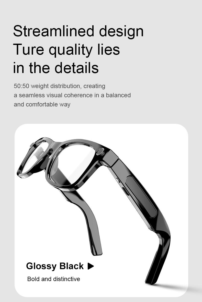 Smart Bluetooth Glasses with HD Camera, 1080p Video Recording Wearable Smart Glasses, Anti-shake Shooting Outdoor Sports Camera Sunglasses, Multifunctional Wireless Audio Glasses with Intelligent Voice Assistant, Built-in Earphone Anti-blue Light Eyeglass