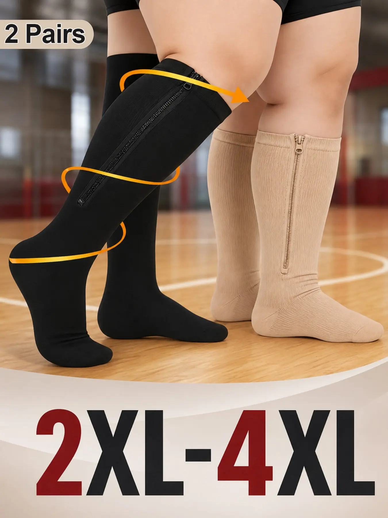 2 Pairs Unisex Compression Socks, 20-30mmhg Wide Calf Extra Large with Zipper, Ideal for Circulation, Running, Nurses, Pregnant Women, Athletic Socks