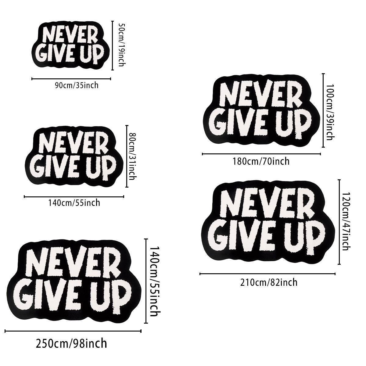 Never Give Up Cloud Shape Carpet, Inspirational Letter Rug, Soft Touch, Multi-Size, Easy Clean, Non-Slip, Living Room Bedroom Decor