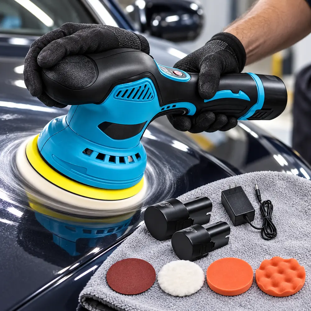 Cordless Dual Action Car Buffer Polisher, 12V with 2 Rechargeable Batteries, 8 Adjustable Speeds 2800-5500RPM, 5-inch Tool for Car Detailing, Waxing & Mirror Shine Finish
