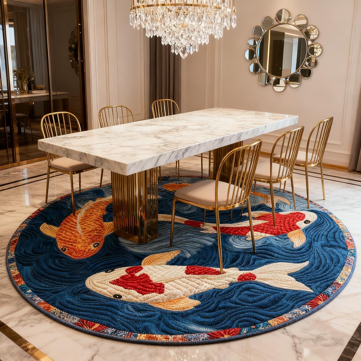 New Oriental Koi Fish Round Carpet, Artistic Home Decor Rug, Decorative Rug Mat, Multi-Size Floor Mat for Living Room Bedroom Dining Room, Holiday Gift Choice