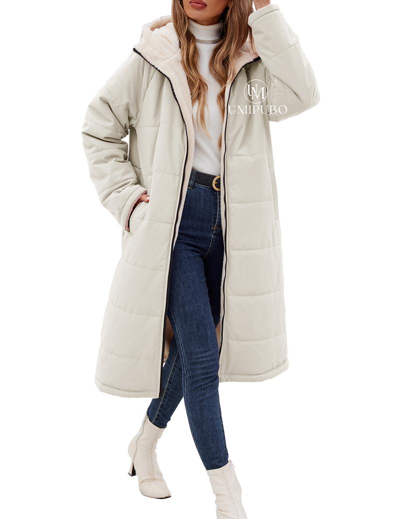 UMIPUBO Women Winter Coats Fleece Long Coats Jackets Oversized Warm Down Jacket with Hood