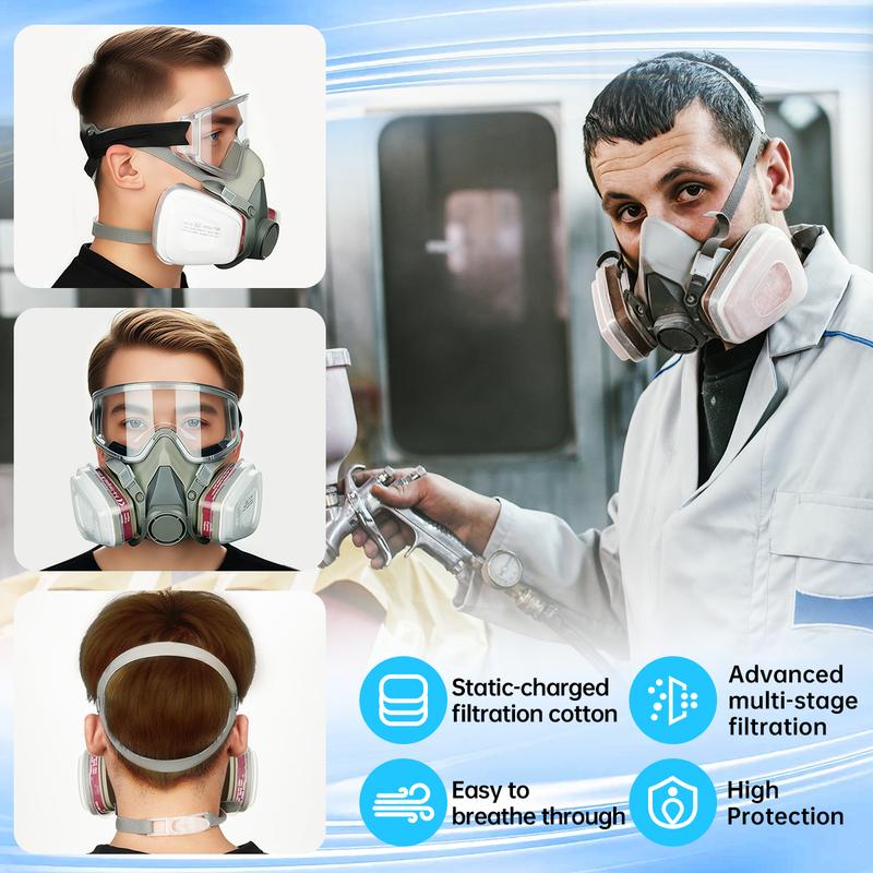 Industrial Reusable Gas Mask – Professional Dual Respirator Face Mask with 16 in 1 Safety Set, Filter Cartridge, Goggles, Dust-Proof Protective Mask for Paint Spray, Chemical Workplace Safety