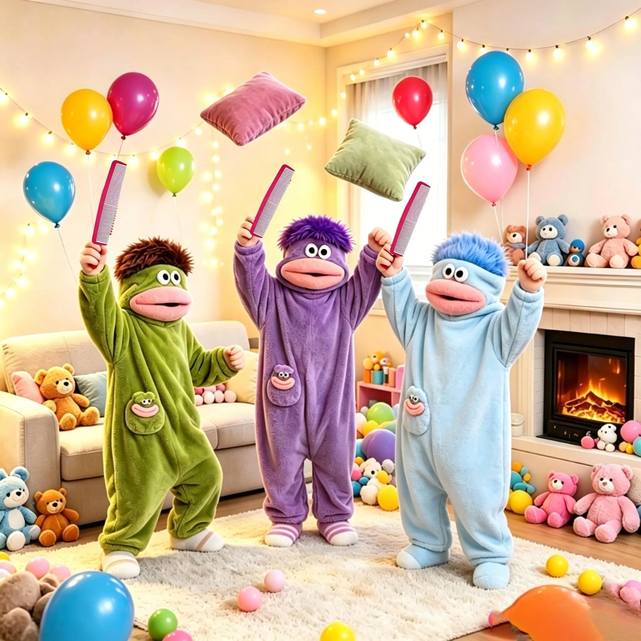 Kids' and Adults' 3-Piece Flannel Fleece Kigurumi Pajamas - Family Cute Cartoon Big Mouth Monster Plush Hooded Jumpsuit, Fall Winter Wear, Loose-Fit Long-Sleeve Home Lounge Wearable Blanket with Pockets for Halloween Party Cosplay Outfit