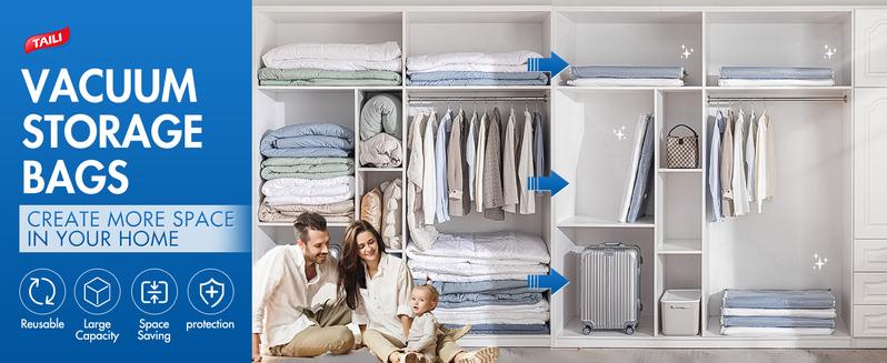 TAILI 8 Pack Vacuum Storage Bags for Comforter and Blankets, Jumbo Vacuum Seal Bags for Bedding 40x31 Inch, Space Saver Bags for Clothes, Pillows, Saving More Closet Space