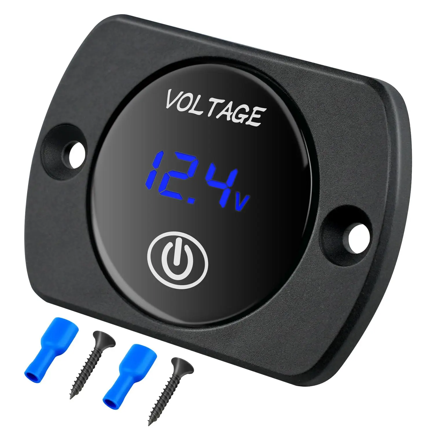 Nilight 12V LED Display Voltmeter with Touch Switch - Waterproof Digital Battery Monitor (8-48V DC, 1.15" Diameter, Blue LED, ABS, Fire Retardant PC) Easy to Install for Marine Boat, Car Automotive with Screws, 2 Insulated Terminals