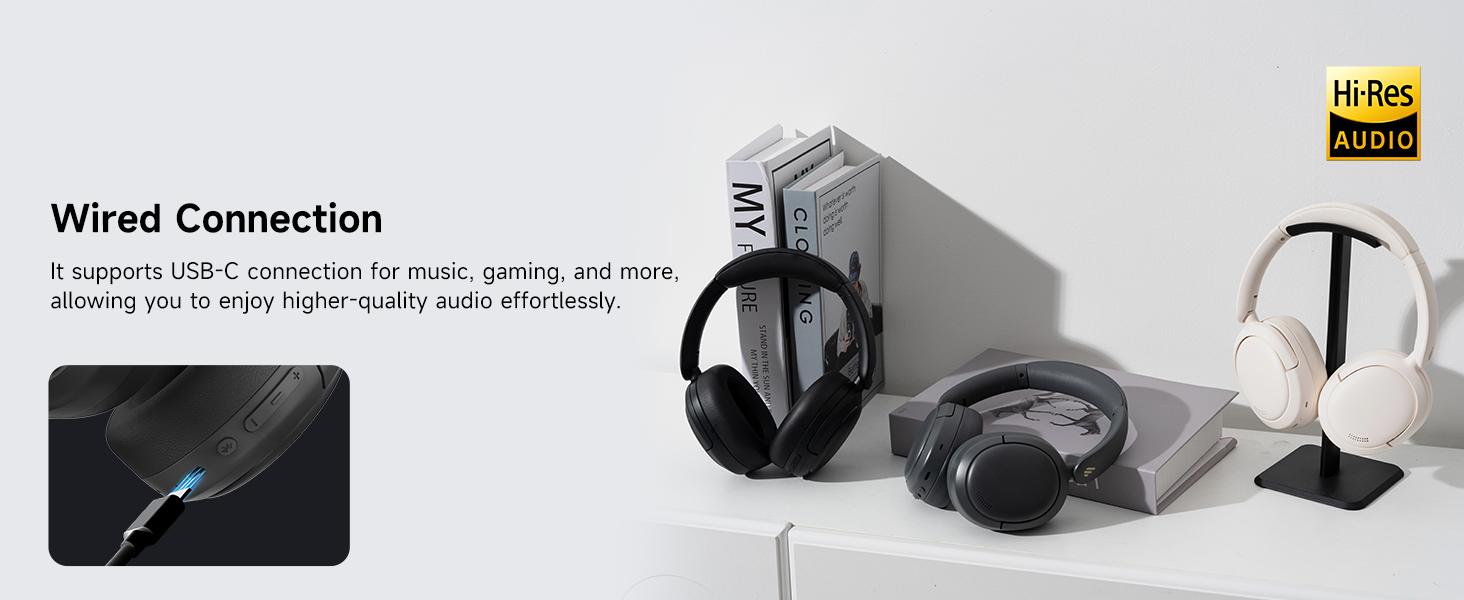 W800BT Pro Hybrid Active Noise Cancelling Headphones - Hi-Res Audio - AI Call Noise Cancellation - 45H Playtime - Fast Charging - Foldable - Wireless Over-Ear Bluetooth 5.4 Headphones - Gray