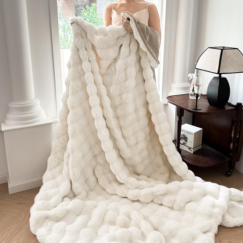 Best-Selling Solid Color Drawstring Bubble Blanket 1pc, Large Plush Throw, Soft Flannel Material, Suitable for Sofa, Single Bed/double Bed, All-Year Comfort