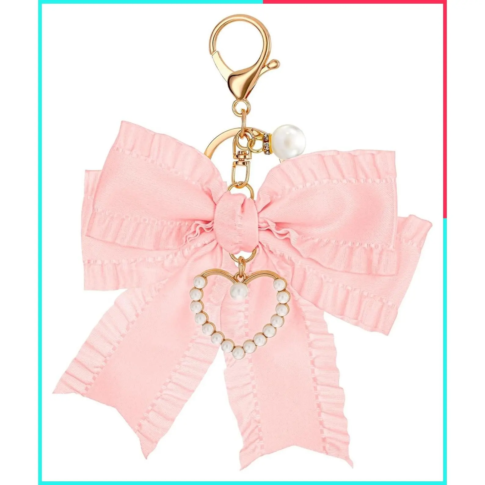 Cute Bow Purse Keychain Charm with Pearl Wristlet, Handbag Backpack Car Key Accessories for Women