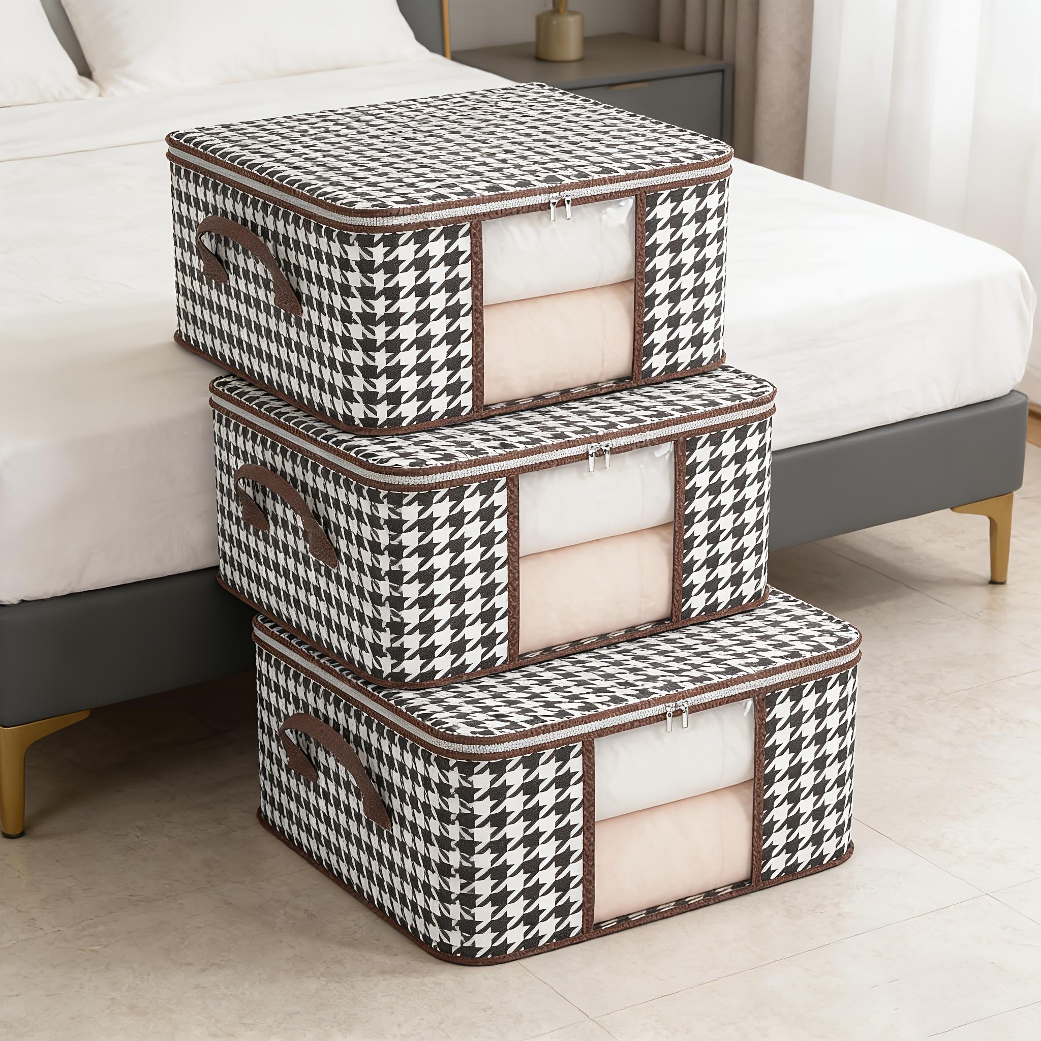 3-Piece Quilt Storage Bags, Foldable Clothes Organizer with Transparent Window, Zipper and Handle, Ideal for Dorms and Bedrooms