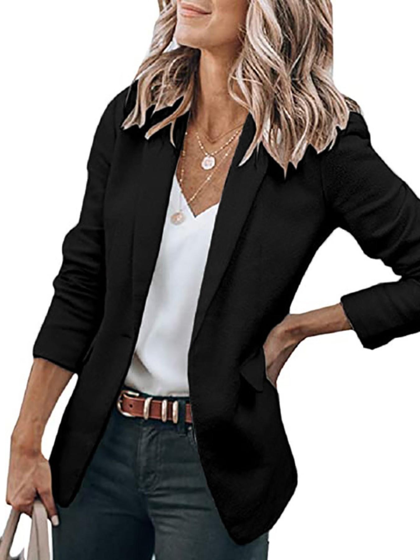 Elegant Women's Long Sleeve Blazer, Solid Color Suit Jacket, Single Button Design, Professional Style Outerwear, Perfect for Office Wear