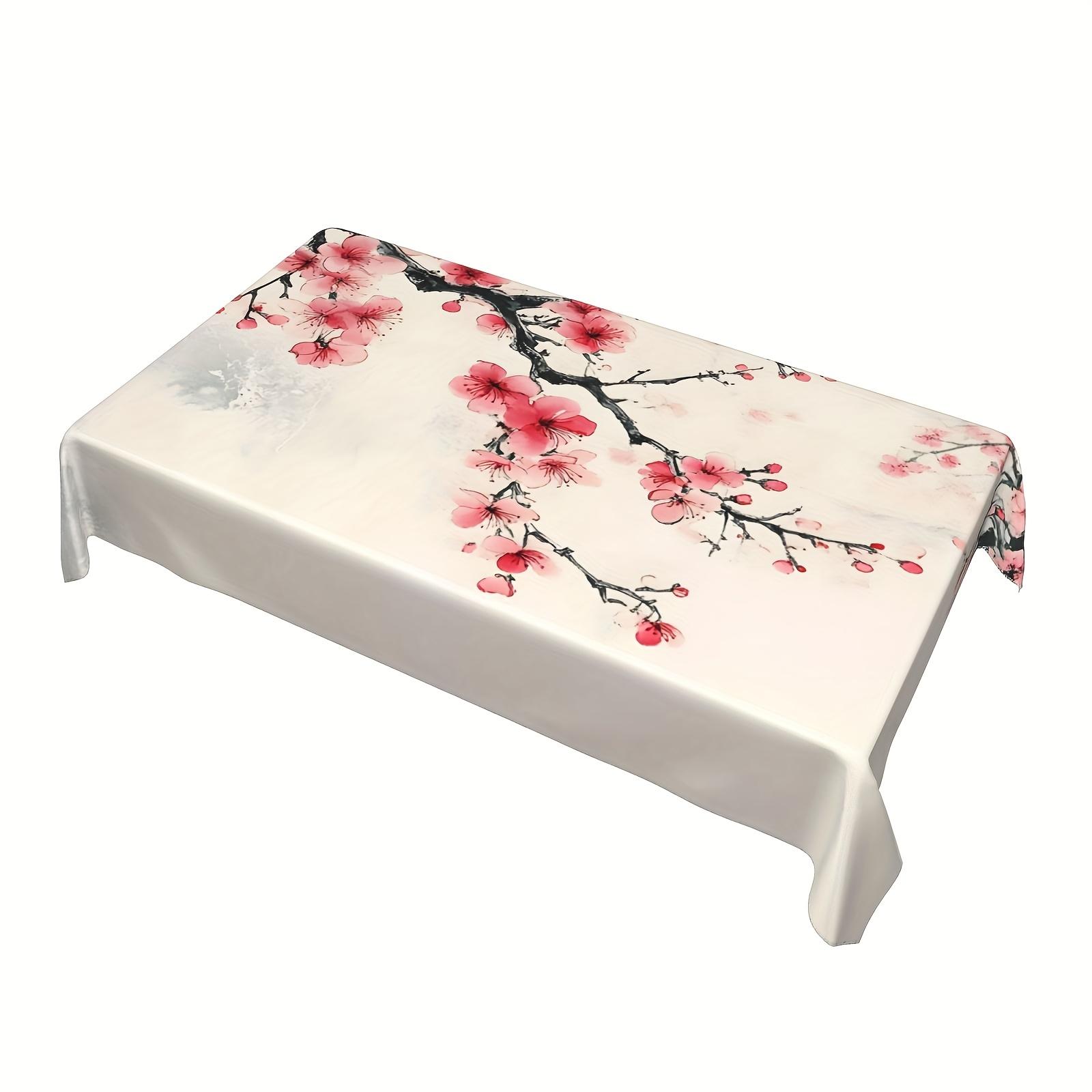 Rectangular polyester tablecloth adorned with geometric cherry blossom patterns - of excellent quality, heat-resistant and wear-resistant, suitable for various occasions such as dining tables, parties, restaurants, coffee tables, etc