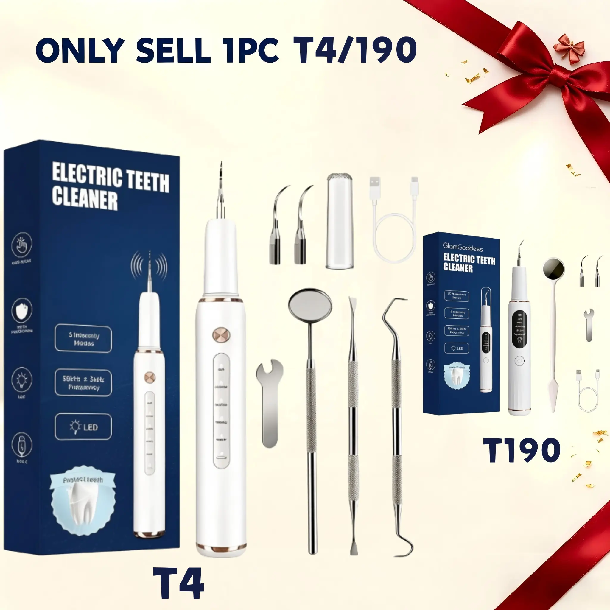 Electric Dental Tartar Cleaner Set, 1 Set Teeth Cleaner with 3 Replaceable Brush Heads & 3 Manual Auxiliary Cleaning Tools & 1 Mini Wrench, Oral Care Product, Mouth Care