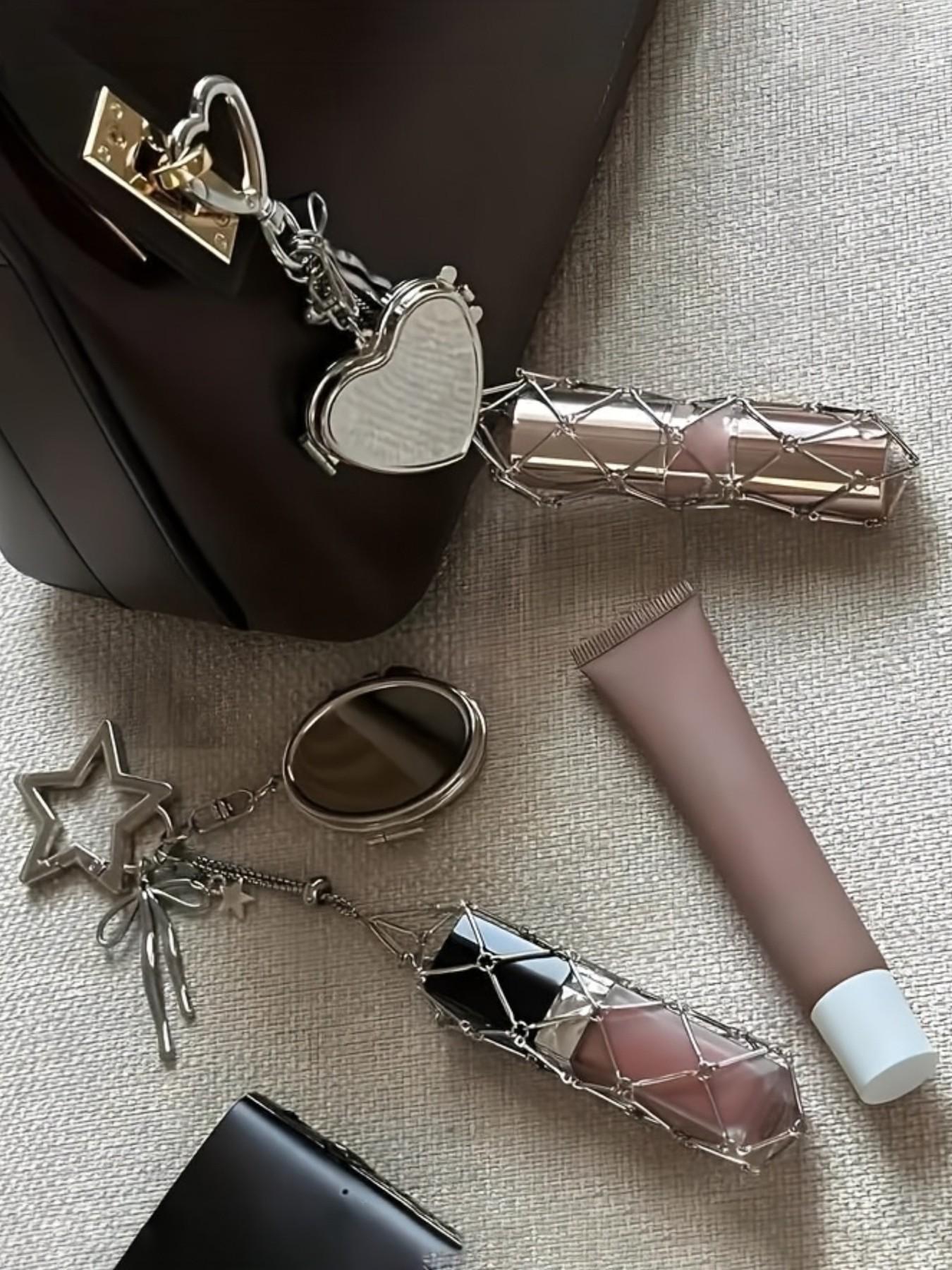 Creative Butterfly Heart Mirror Mesh Keychain, Cute Plain Design, Perfect for Handbags & Backpacks, Ideal Gift for All Seasons