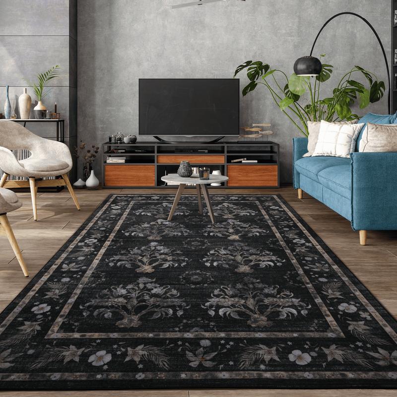 Brown Washable Faux cashmere Area Rug,Indoor Home Decor Rug,vintage printed carpet,Boho Vintage Distressed Non-Slip Low-Pile Non Slip Carpet for Living Room,Dining Room,Office, 5x8ft,6x9ft