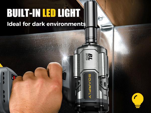 SOARFLY 1200NM (900FT-LBS) Cordless lmpact Wrench, For Automobiles, Trucks, 2x 4.0Ah Batteries, Fast Charger, 3000RPM, 5 Sockets & 1 Extension Bar