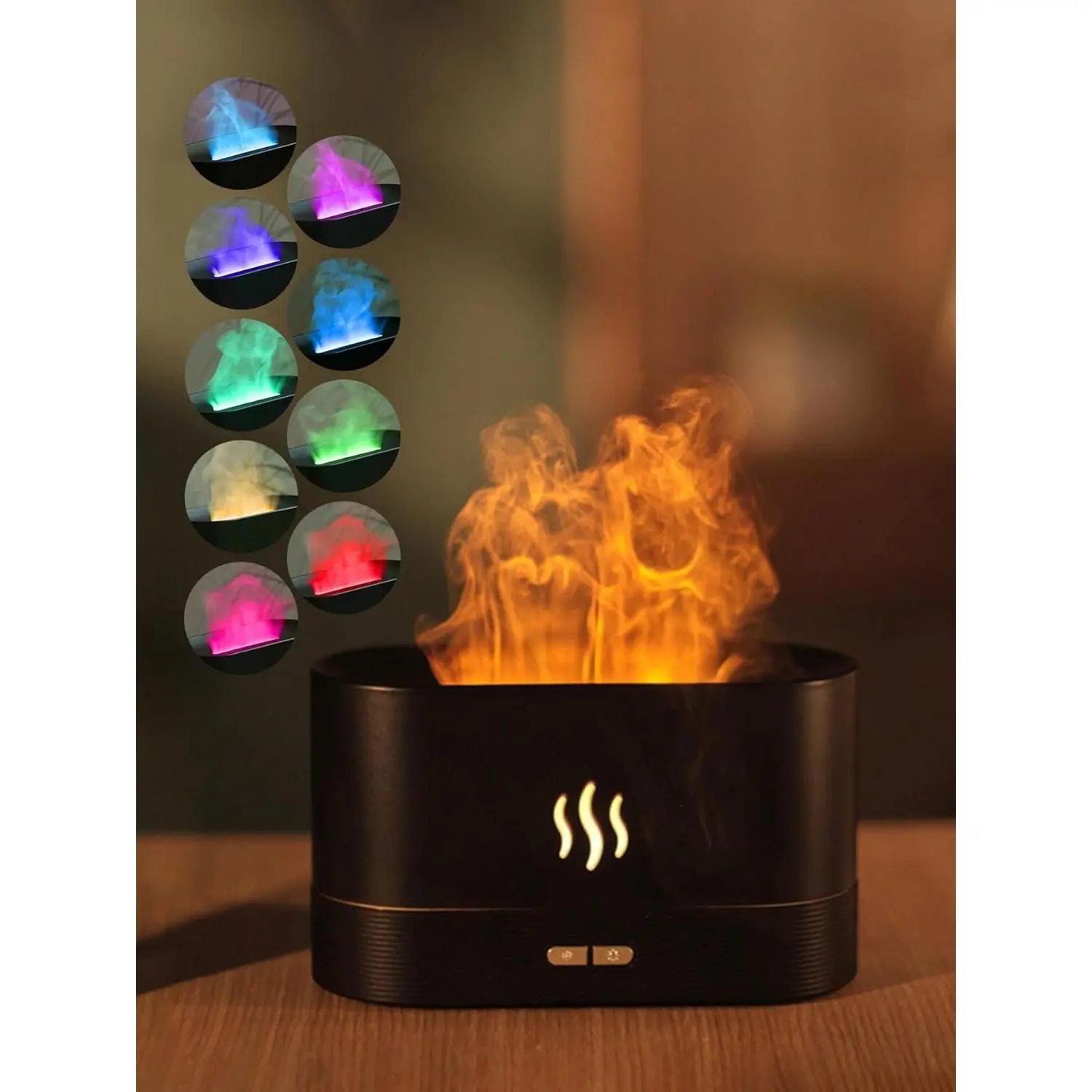 Black 180mL Herbal Diffuser - 7-Color Flame USB Cool Mist Humidifier, 2-8h Long Run, Auto-Off Guards Dry Run, Ultra-Quiet, Portable Night Light, Compact Modern Decor, Bedroom Calm Before Sleep, Home Office Desk Use