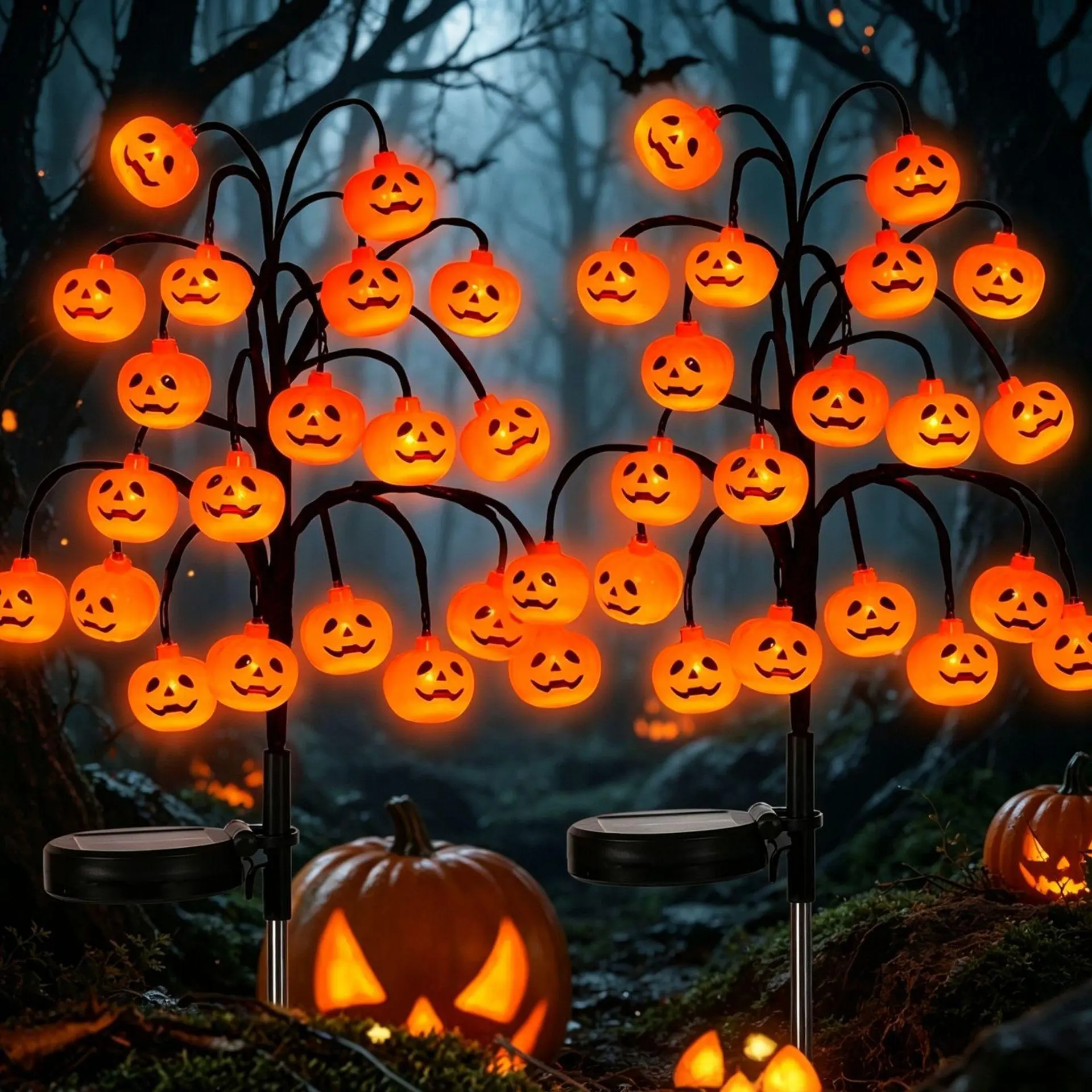 New led halloween solar pumpkin tree branches plugging lights outdoor garden decoration lights holiday layout